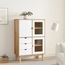   vidaXL OTTA barna és fehér tömör fenyőfa magasszekrény 85x43x125 cm
