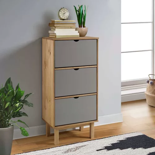 vidaXL OTTA barna és szürke tömör fenyőfa cipőszekrény 3 fiókkal