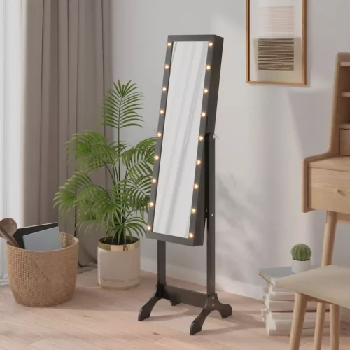 vidaXL fekete szabadon álló tükör LED-del 34 x 37 x 146 cm