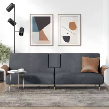 vidaXL sötétszürke bársony kanapéágy pohártartókkal