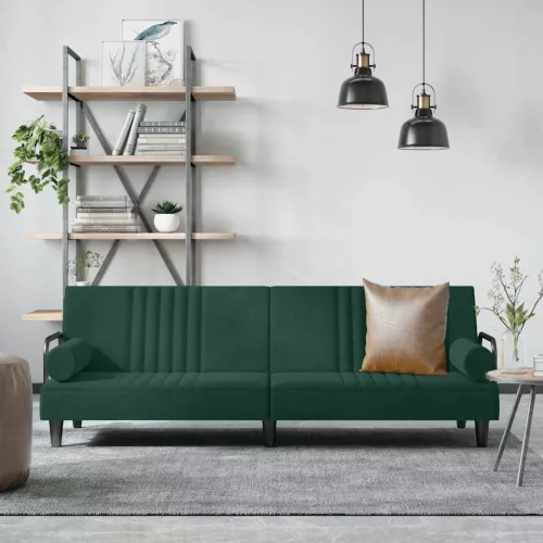 vidaXL sötétzöld bársony kanapéágy karfákkal