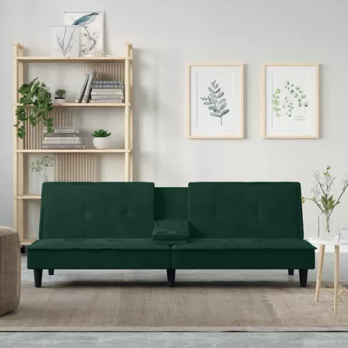 vidaXL sötétzöld bársony kanapéágy pohártartókkal