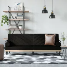 vidaXL fekete szövet kanapéágy karfával