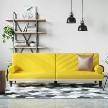 vidaXL világossárga szövet kanapéágy karfákkal