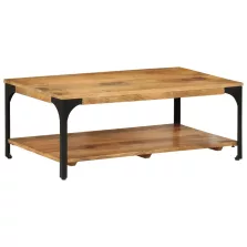   vidaXL 2 szintes tömör mangófa és acél dohányzóasztal 100 x 55 x 38 cm