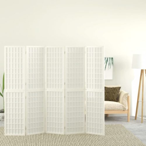 vidaXL 5 paneles fehér japán stílusú összecsukható paraván 200x170 cm