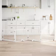   vidaXL fehér nyárfa 4 paneles összecsukható kutyakapu ajtóval 320 cm