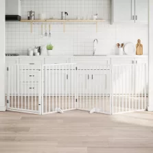   vidaXL fehér nyárfa 4 paneles összecsukható kutyakapu ajtóval 320 cm
