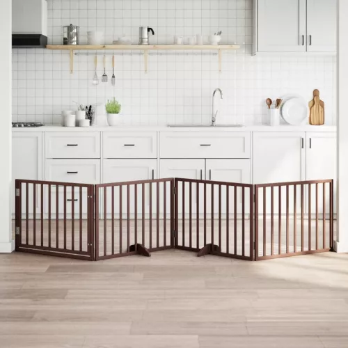 vidaXL barna nyárfa 4 paneles összecsukható kutyakapu ajtóval 320 cm