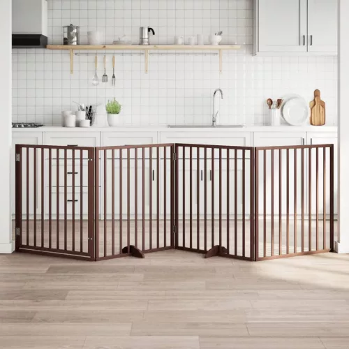 vidaXL barna nyárfa 4 paneles összecsukható kutyakapu ajtóval 320 cm
