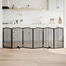   vidaXL fekete nyárfa 6 paneles összecsukható kutyakapu ajtóval 300 cm