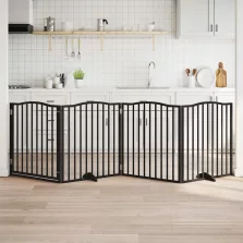   vidaXL fekete nyárfa 4 paneles összecsukható kutyakapu ajtóval 320 cm