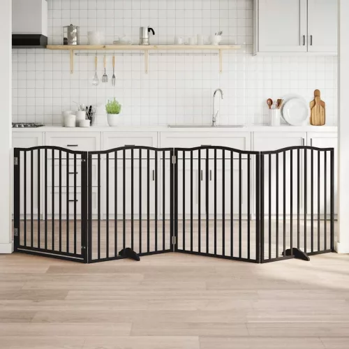 vidaXL fekete nyárfa 4 paneles összecsukható kutyakapu ajtóval 320 cm