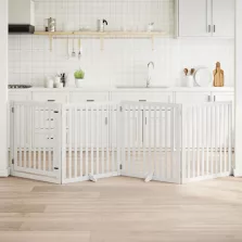   vidaXL fehér nyárfa 4 paneles összecsukható kutyakapu ajtóval 320 cm