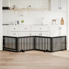   vidaXL fekete nyárfa 4 paneles összecsukható kutyakapu ajtóval 320 cm