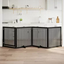   vidaXL fekete nyárfa 4 paneles összecsukható kutyakapu ajtóval 320 cm