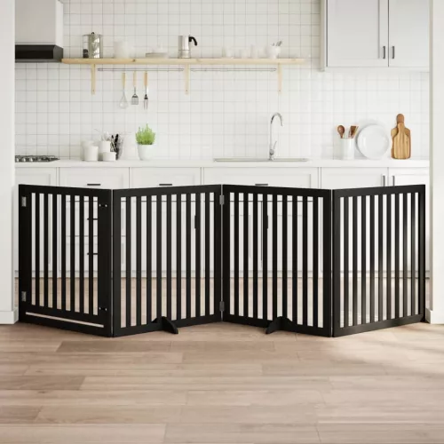 vidaXL fekete nyárfa 4 paneles összecsukható kutyakapu ajtóval 320 cm
