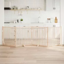   vidaXL tömör fenyőfa kutyakapu összecsukható ajtóval, 4 panellel, 320 cm