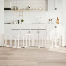   vidaXL fehér tömör fa 4 paneles összecsukható kutyakapu ajtóval 320 cm