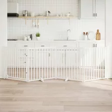   vidaXL fehér tömör fa 4 paneles összecsukható kutyakapu ajtóval 320 cm