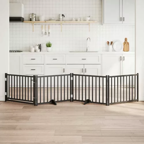 vidaXL fekete tömör fa 4 paneles összecsukható kutyakapu ajtóval 320cm
