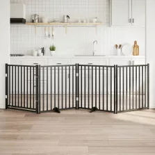   vidaXL fekete tömör fa 4 paneles összecsukható kutyakapu ajtóval 320cm
