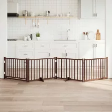   vidaXL barna tömör fa 4 paneles összecsukható kutyakapu ajtóval 320 cm