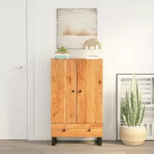   vidaXL tömör akácfa és vas magasszekrény fiókkal 60x33x100 cm
