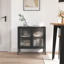   vidaXL fekete üveg és acél tálalószekrény 70 x 35 x 70 cm