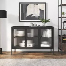  vidaXL fekete üveg és acél tálalószekrény 105 x 35 x 70 cm