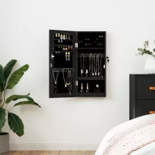   vidaXL fekete falra szerelhető tükrös ékszerszekrény 30x8,5x67 cm