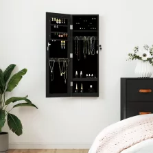   vidaXL fekete falra szerelhető tükrös ékszerszekrény 30x8,5x90 cm