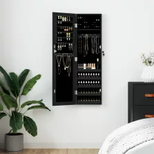   vidaXL fekete falra szerelhető tükrös ékszerszekrény 30x8,5x106 cm