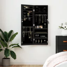   vidaXL fekete falra szerelhető tükrös ékszerszekrény 37,5x10x106 cm