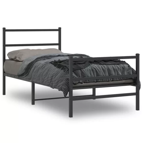 vidaXL fekete fém ágykeret fej- és lábtámlával 90 x 200 cm