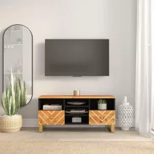   vidaXL barna és fekete tömör mangófa TV-szekrény 100x33,5x46 cm
