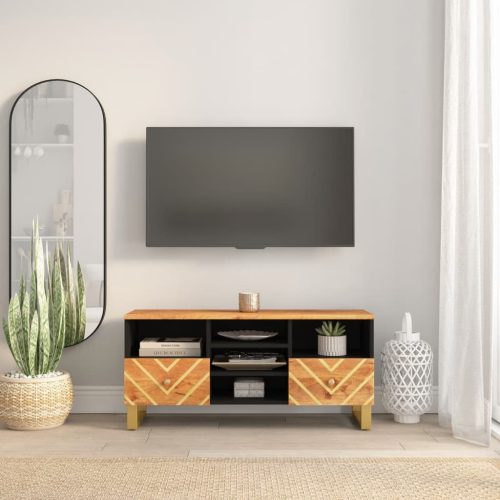 vidaXL barna és fekete tömör mangófa TV-szekrény 100x33,5x46 cm