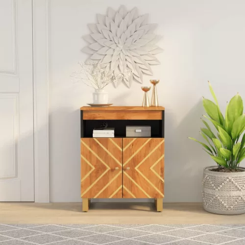 vidaXL barna és fekete tömör mangófa kisszekrény 60x33,5x75 cm