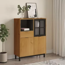   vidaXL FLAM tömör fenyőfa magasszekrény üvegajtóval 92x40x122,5 cm