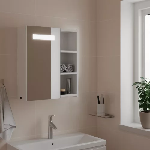 vidaXL fehér tükrös fürdőszobaszekrény LED-del 45 x 13 x 52 cm