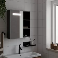   vidaXL fekete tükrös fürdőszobaszekrény LED-del 45 x 13 x 52 cm