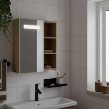   vidaXL tölgyszínű tükrös fürdőszobaszekrény LED-del 45 x 13 x 52 cm
