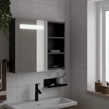   vidaXL fekete tükrös fürdőszobaszekrény LED-del 60 x 13 x 52 cm