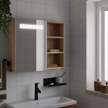   vidaXL tölgyszínű tükrös fürdőszobaszekrény LED-del 60 x 13 x 52cm