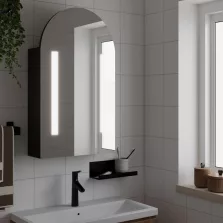   vidaXL fekete ívelt tükrös fürdőszobaszekrény LED-del 42 x 13 x 70 cm
