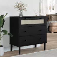   vidaXL SENJA fekete rattan hatású tömör fenyőfa komód 80 x 40 x 80 cm