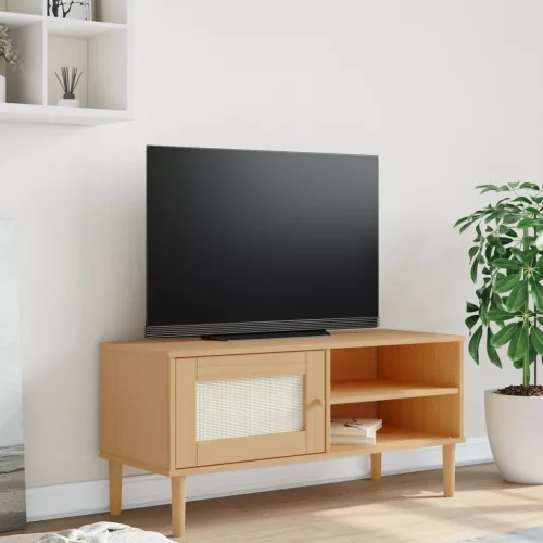 vidaXL SENJA barna rattanhatású tömör fenyő tévészekrény 106x40x49 cm
