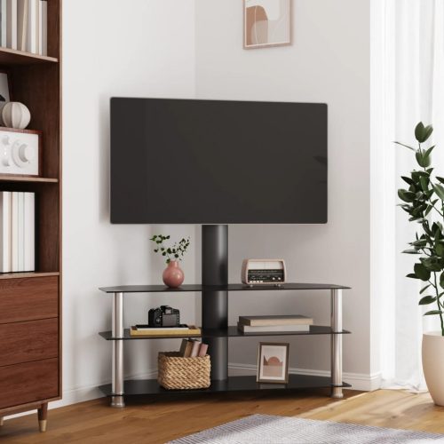 vidaXL 3-szintes fekete és ezüst sarok TV-állvány 32-70 hüvelyk
