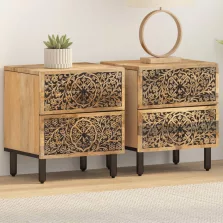   vidaXL 2 db tömör mangófa éjjeliszekrény 40 x 33 x 46 cm