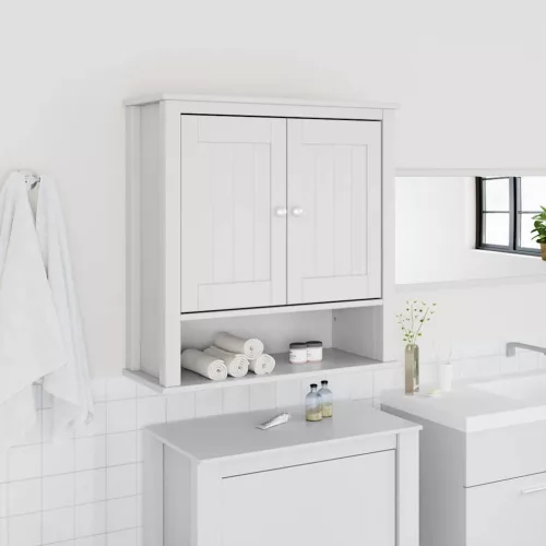 vidaXL BERG fehér tömör fa fürdőszobai faliszekrény 69,5x27x71,5 cm